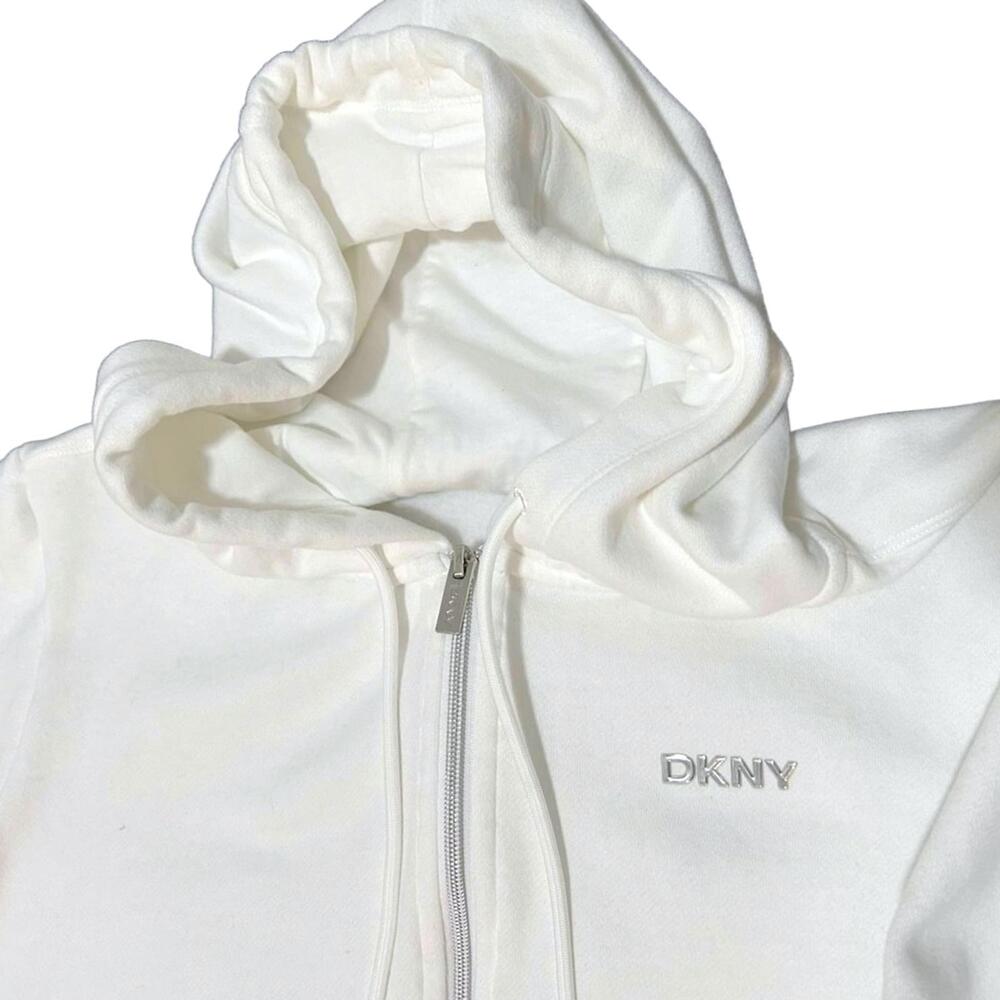 DKNY Sport Studded Logo Full-Zip Hoodie "White / Silver" Women's XL | NWT - Picture 2 of 4